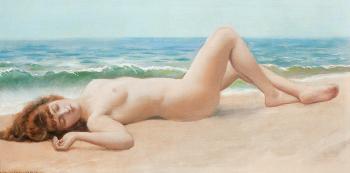 John William Godward : Nude on the Beach